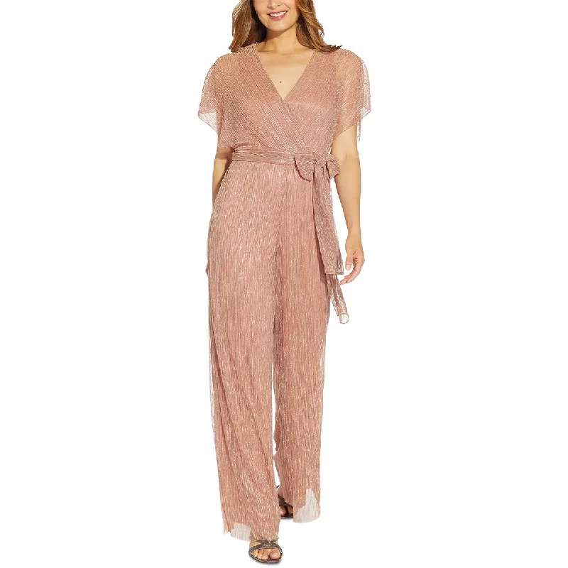 Adrianna Papell Womens Mesh Metallic Jumpsuit