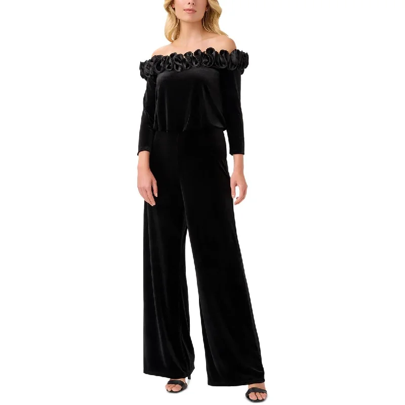 Adrianna Papell Womens Plus Velvet Off-The-Shoulder Jumpsuit