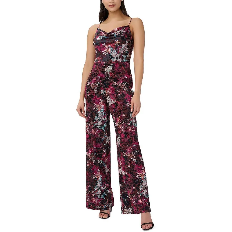 Adrianna Papell Womens Velvet Cowlneck Jumpsuit