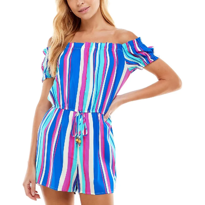 Be Bop Womens Juniors Striped Off-The-Shoulder Romper