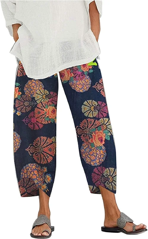 FashionSierra - Palazzo Lounge Pants Wide Leg Printed Cropped Bottoms Baggy Trousers Sweatpants