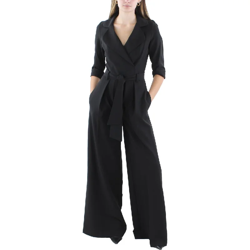 Black Halo Womens Collared 3/4 Sleeve Jumpsuit