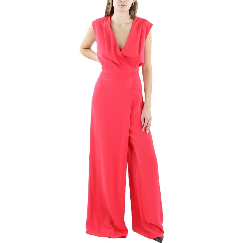 Black Halo Womens Surplice Neckline Wide Leg Jumpsuit