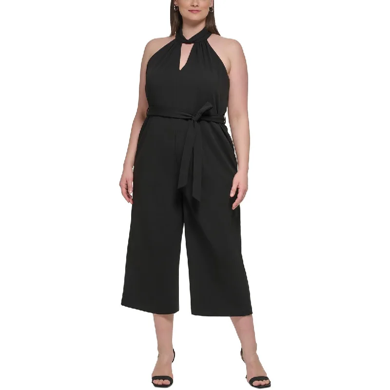 Calvin Klein Womens Plus Halter Cropped Jumpsuit