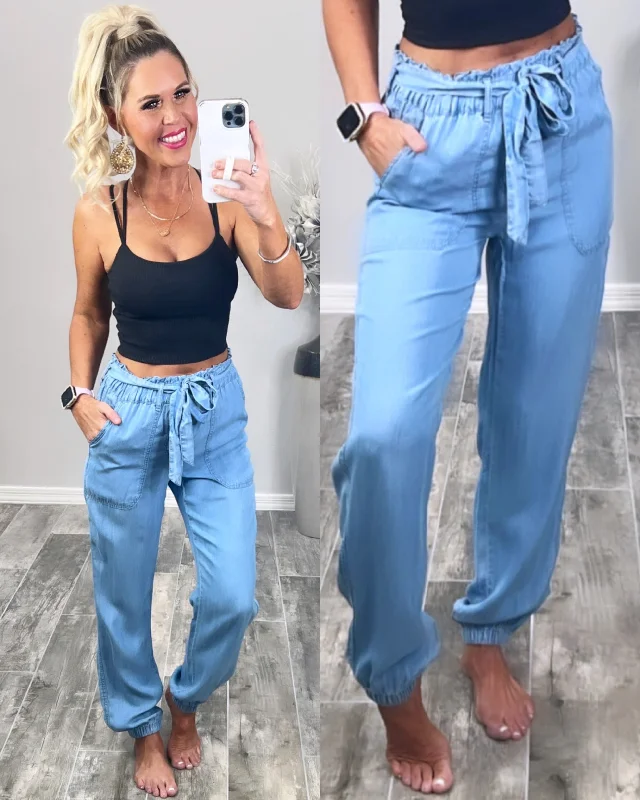 Chatting It Over Tie Waist Jogger Pants