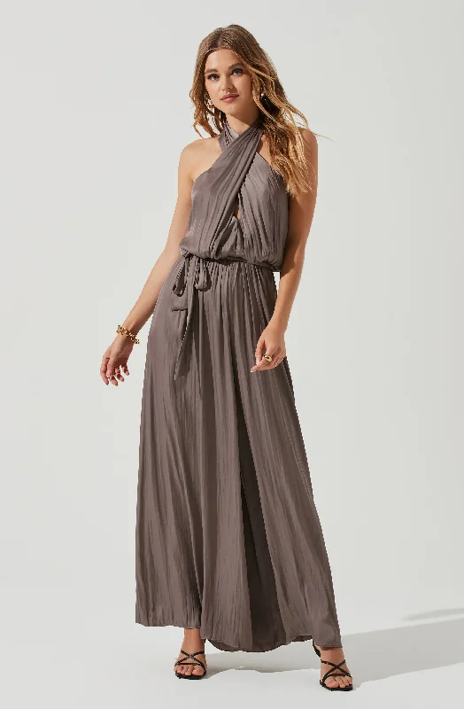 Cheryl Halter Open Back Wide Leg Jumpsuit