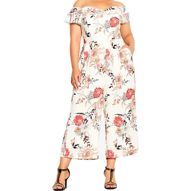 City Chic Womens Plus Floral Print  Jumpsuit