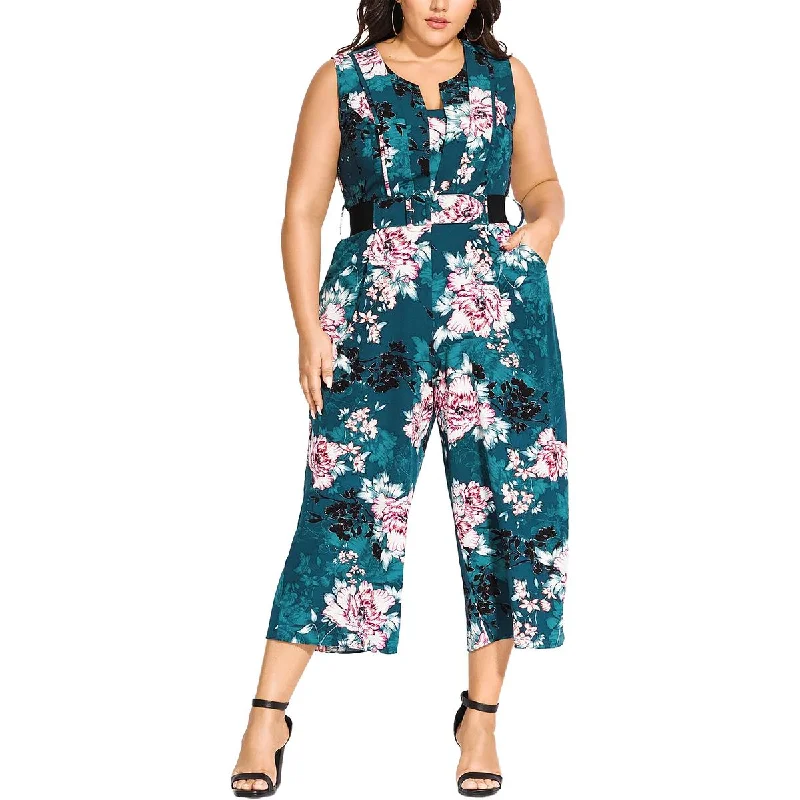 City Chic Womens Plus Floral Print Wide Leg Jumpsuit