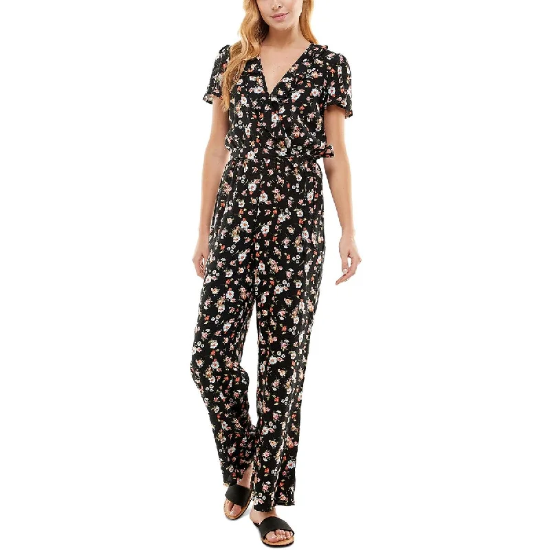 Kingston Grey Womens Juniors Floral Ruffled Jumpsuit