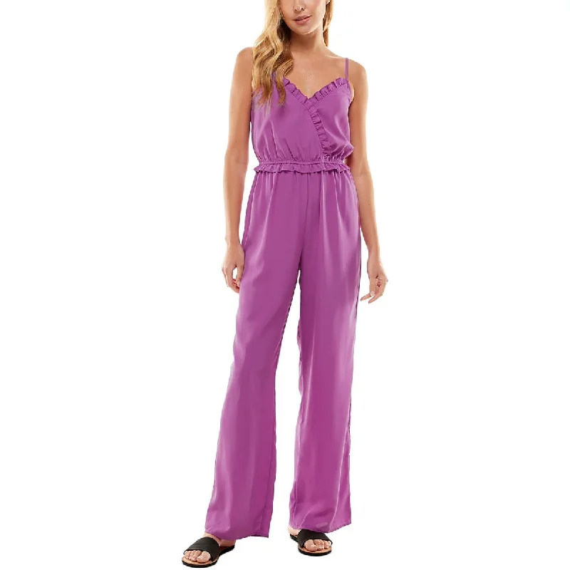 Kingston Grey Womens Juniors Ruffled V-Neck Jumpsuit