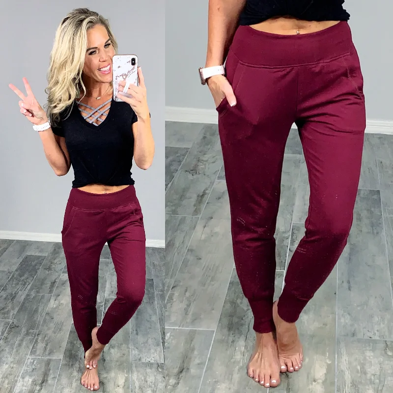 Lounging Around Joggers - Burgundy