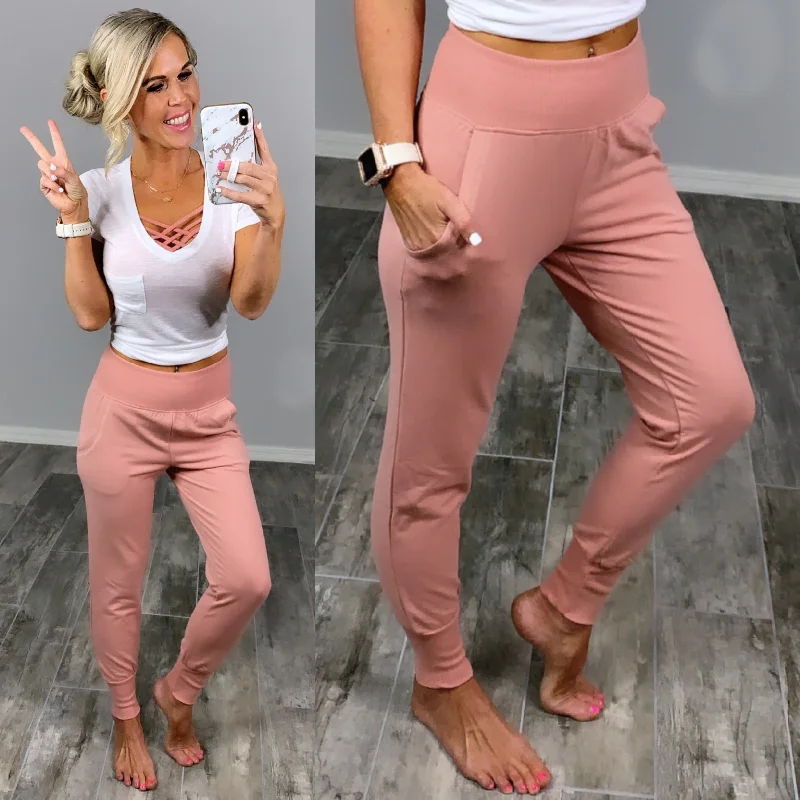 Lounging Around Joggers - Rose