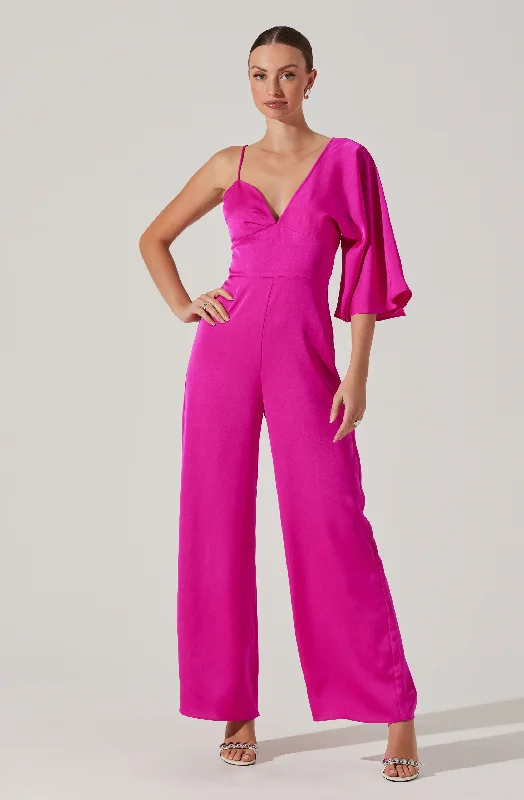 One Shoulder Satin Jumpsuit