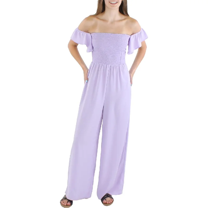 Riley & Rae Womens Ruched Wide Leg Jumpsuit