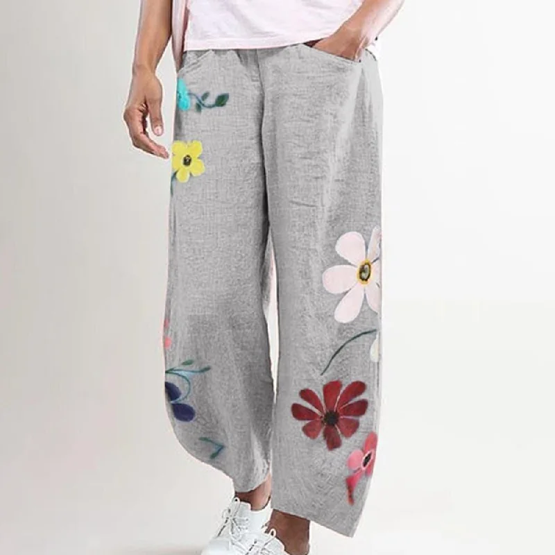 Women Casual Harem Pants Summer Elastic Waist Wide Leg Pants Vintage Floral Print Trousers Femme Loose Pantalon Plus Size