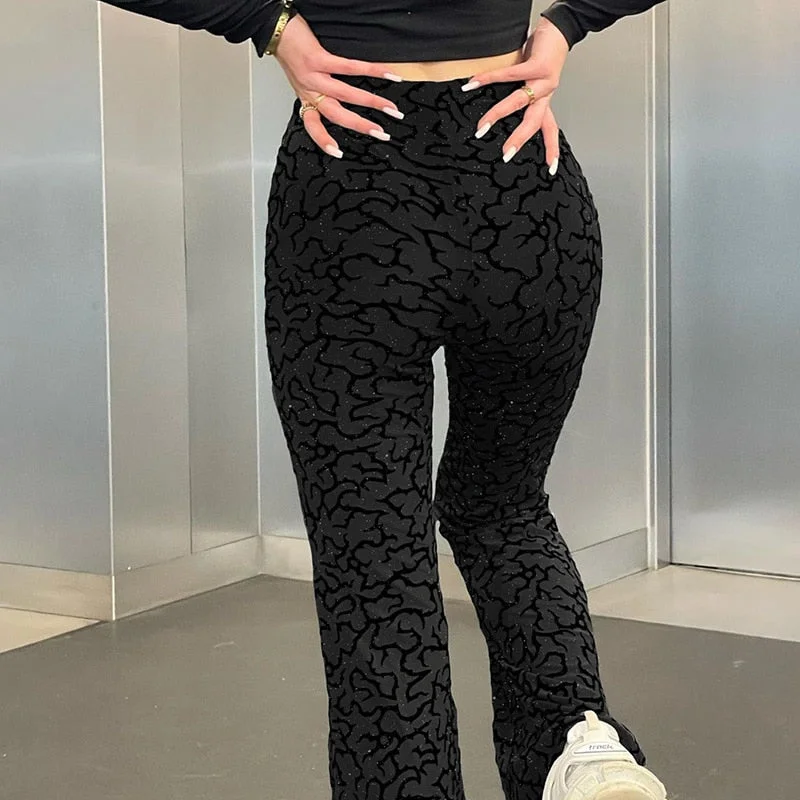 FashionSierra - Women Sexy Cut-Out High Waist Flare Pants Slim Fit Femme Sexy Strechy Trousers Long Wide Leg Pants Casual Streetwear