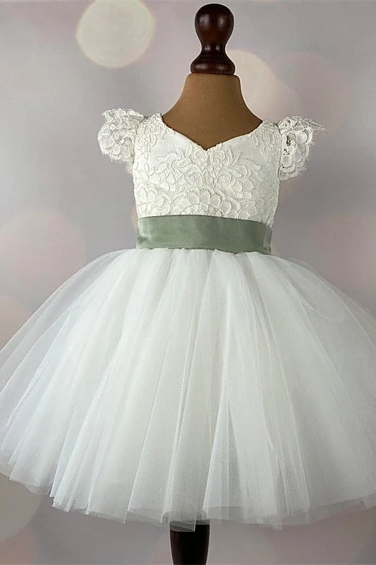 Adorable Ivory Lace Knee Length Flower Girl Dress