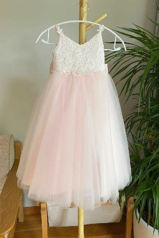 Adorable Pink Lace Tulle Flower Girl Dress