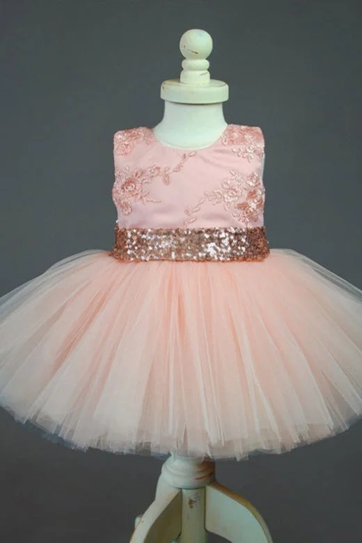 Cute Appliqued Rose Gold Flower Girl Dress with Bow Knot