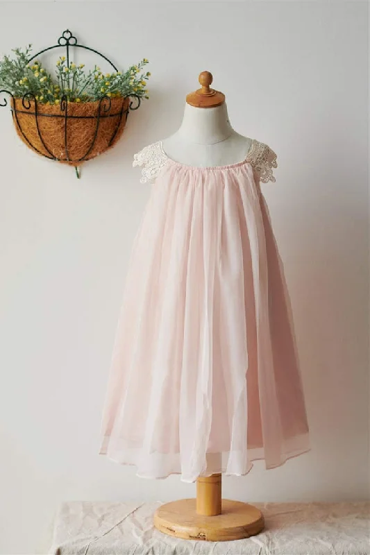 Cute Blush Pink Cap Sleeves Flower Girl Dress