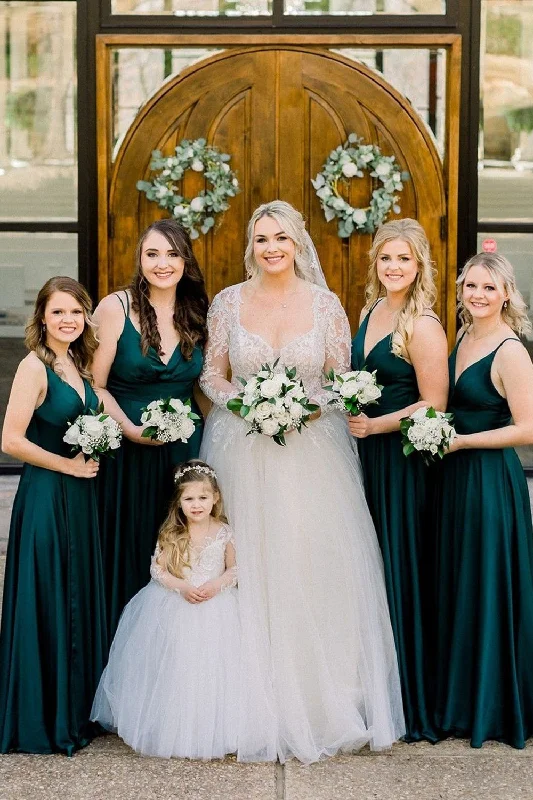 Double Straps Dark Green A-Line Bridesmaid Dress