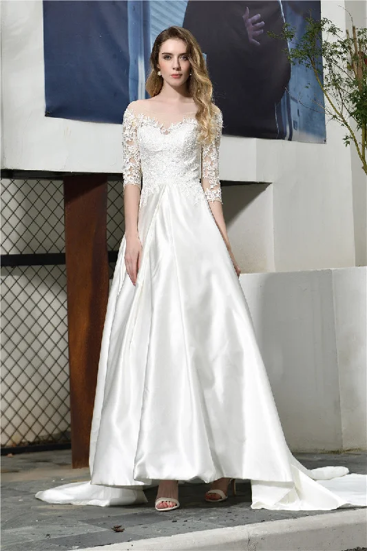 Princess Half Sleeves White Wedding Dress