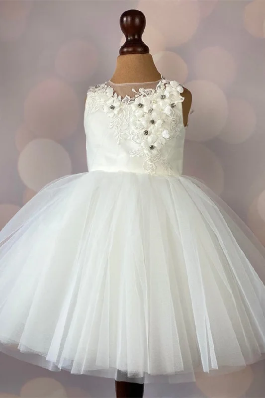 Ivory Beaded Knee Lenght Flower Girl Dress