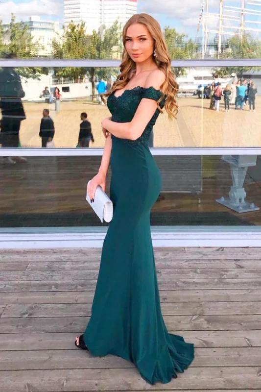 Off the Shoulder Mermaid Hunter Green Formal Dress