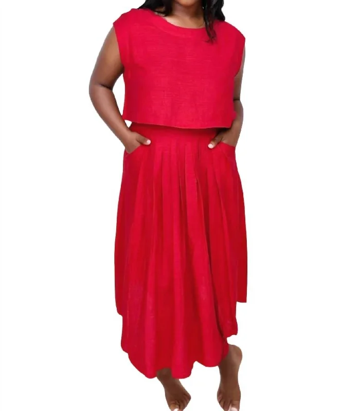 Airy Linen Skirt In Red