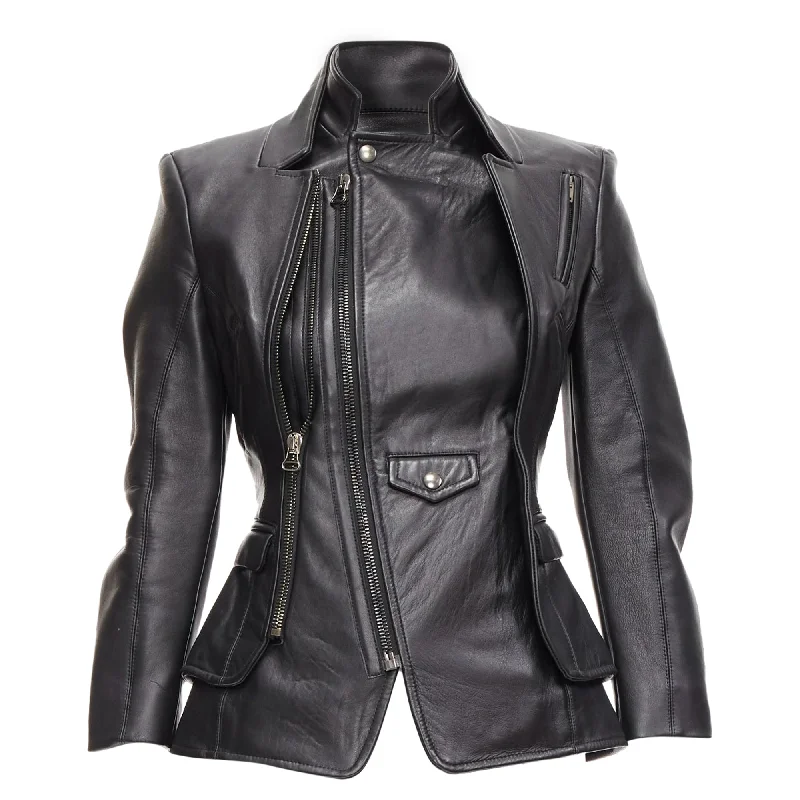 Altuzarra nappa leather double collar deconstructed biker jacket