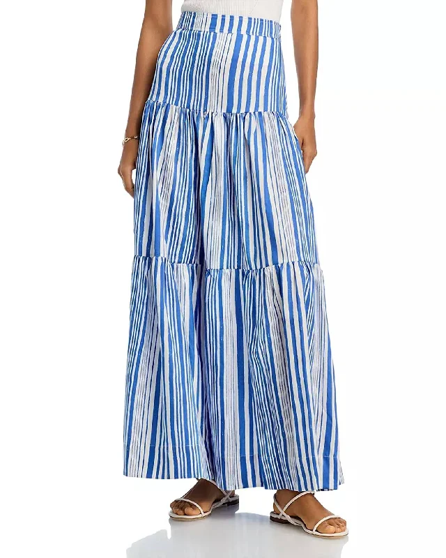 Cobalt Tiered Maxi Skirt In Blue Stripe