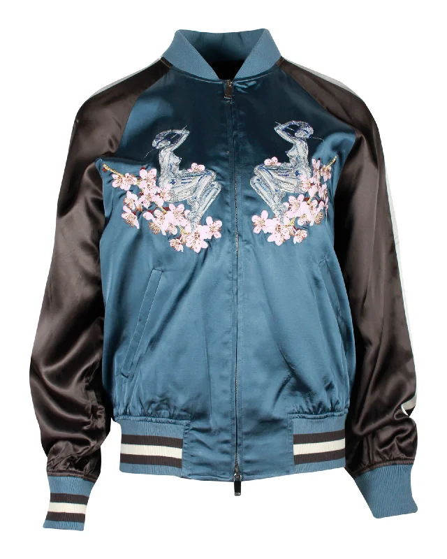 Dior x Sorayama Embroidered Souvenir Bomber Jacket in Blue Viscose