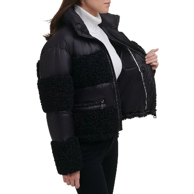 DKNY Womens Sherpa Cold Weather Puffer Jacket