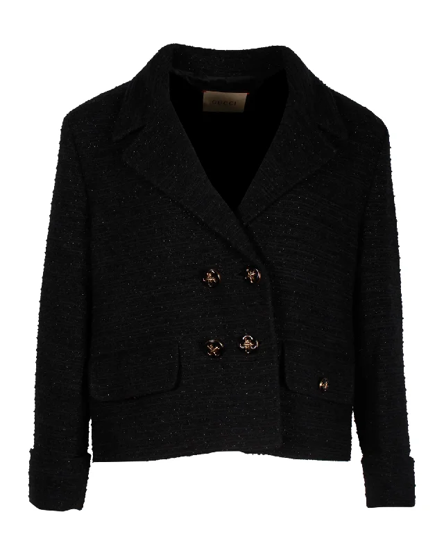 Gucci Glitter Double-Breasted Blazer Jacket in Black Viscose