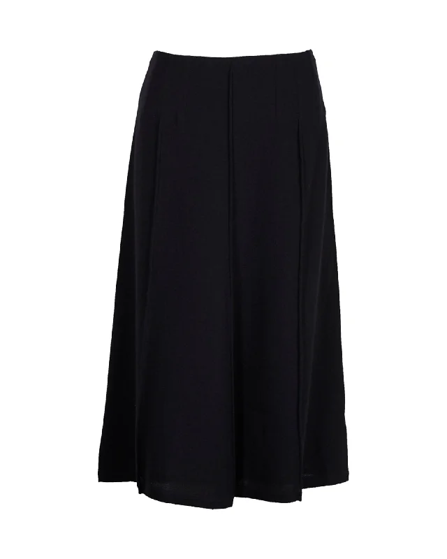 Hermes A-Line Midi Skirt in Navy Blue Wool