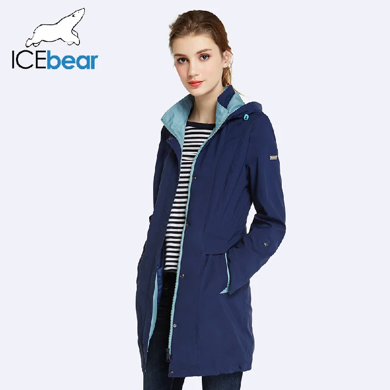 ICEbear 2018 Womens Coat High Quality Autumn And Spring Long Trench Coat For Women Windbreaker Hat Detachable 17G116D