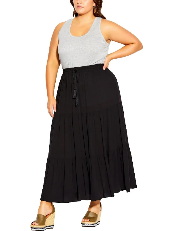 Juniors Paradise Womens Tiered Knit Maxi Skirt