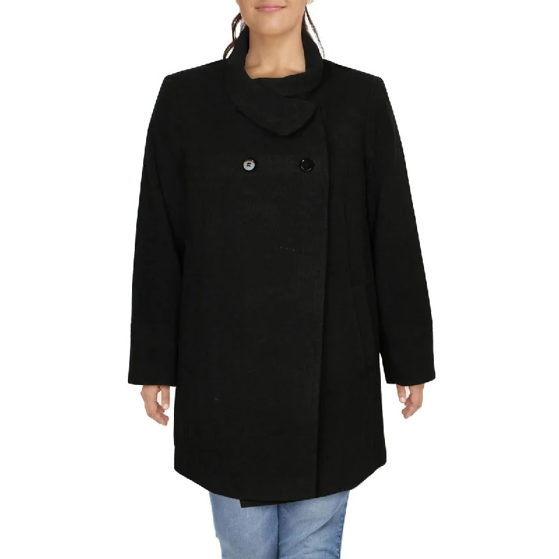 Larry Levine Women's Plus Size Double Breasted Mid-Length Wool Coat