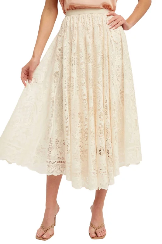 Lovely In Lace Midi Skirt In Ivory