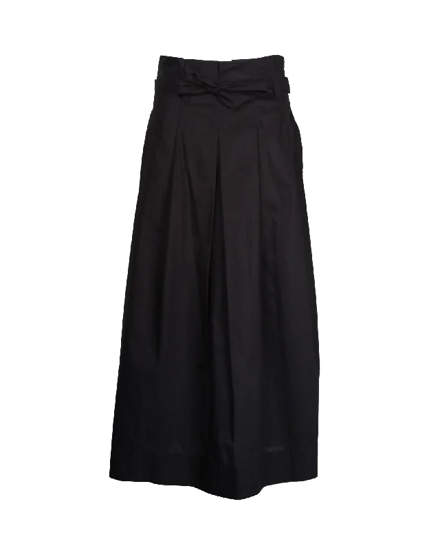 Max Mara Weekend Pleated Belted Maxi Skirt in Black Cotton