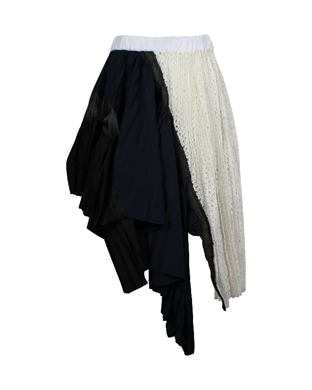 Sacai Lace Pleated Asymmetric Deconstructed Skirt in Multicolor Cotton Blend