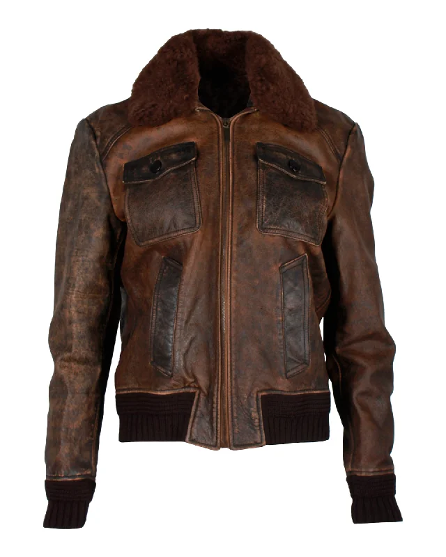 Saint Laurent Aviator Jacket Distressed with Shearling in Brown Leather