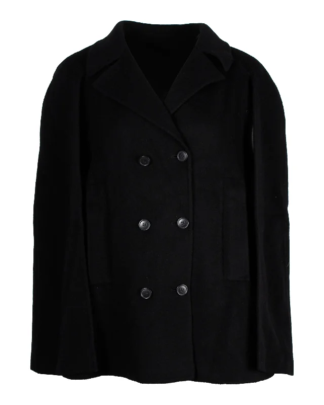 Theory Double-Breasted Cape Coat in Black Wool