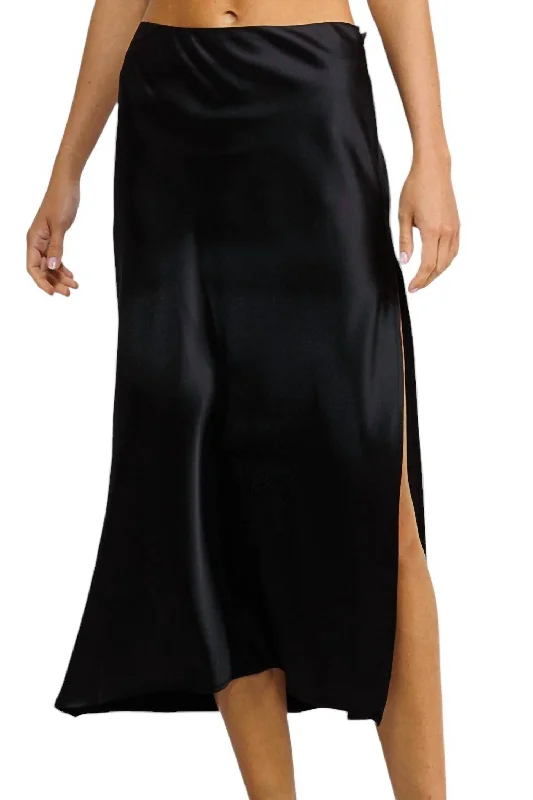 Time Slipped Away Satin Midi Skirt In Black