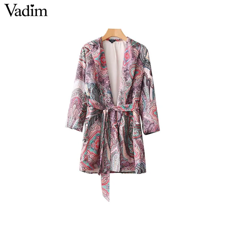 Vadim fashion paisley pattern kimono coat open stitch bow tie sashes long sleeve outerwear ladies summer loose tops CA013