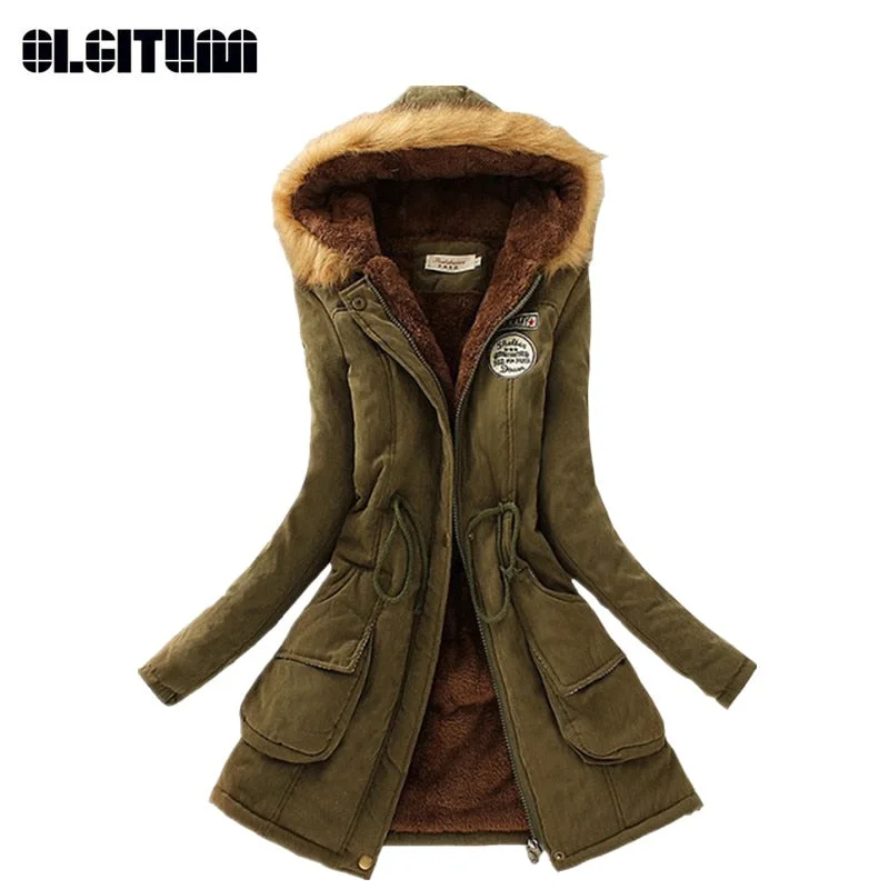 Winter Women Coat 2018 Parka Casual Outwear Military Hooded Coat Woman Clothes Fur Coats female Winter Jacket Women CC001