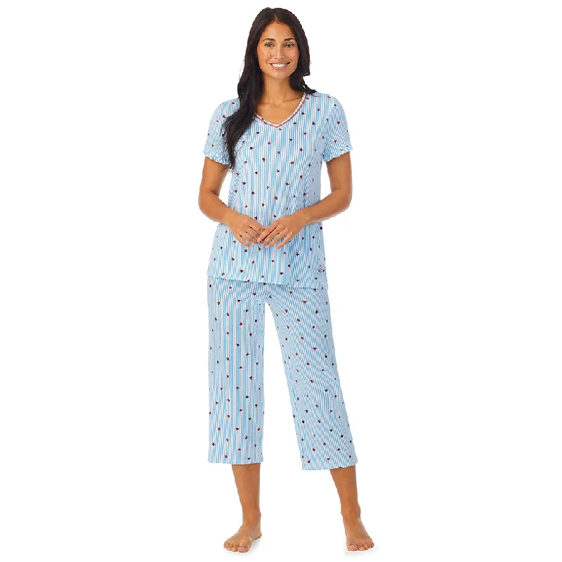 Cotton-Blend Short Sleeve Top with Cropped Pant 2-Pc Pajama Set