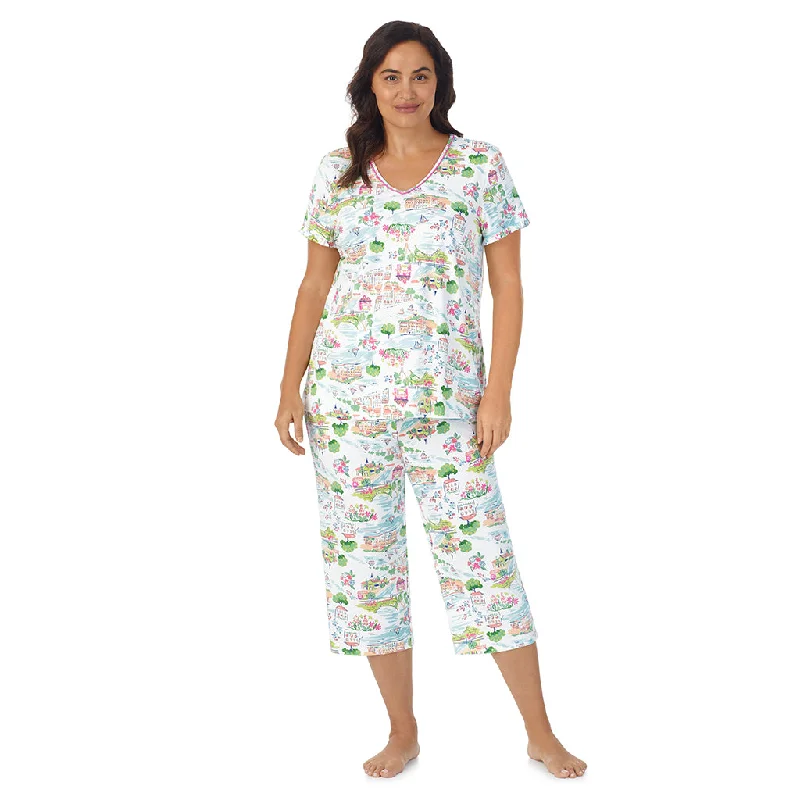 Cotton-Blend Short Sleeve Top with Cropped Pant 2-Pc Pajama Set PLUS