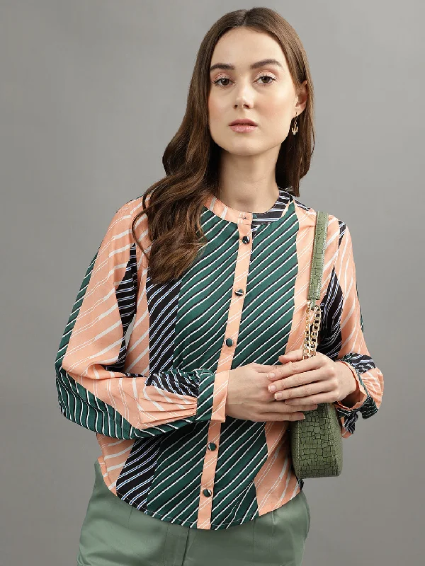 Iconic Women Multicolor Striped Spread Collar Full Sleeves Shirt