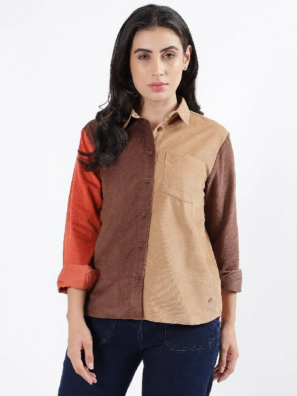 Iconic Women Multicolor Colorblocked Spread Collar Full Sleeves Shirt